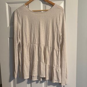 LOFT Cream Long Sleeve Tiered Top